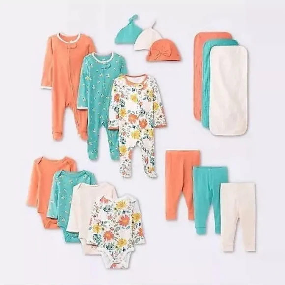 Baby 16-Piece Clothing Set - Floral and Solid Colors - Picture 2 of 7